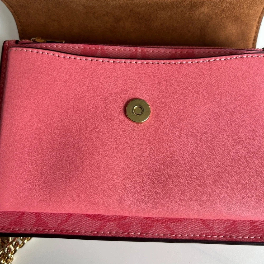 Coach Mini Klare Pink Signature Canvas Leather Crossbody Excellent